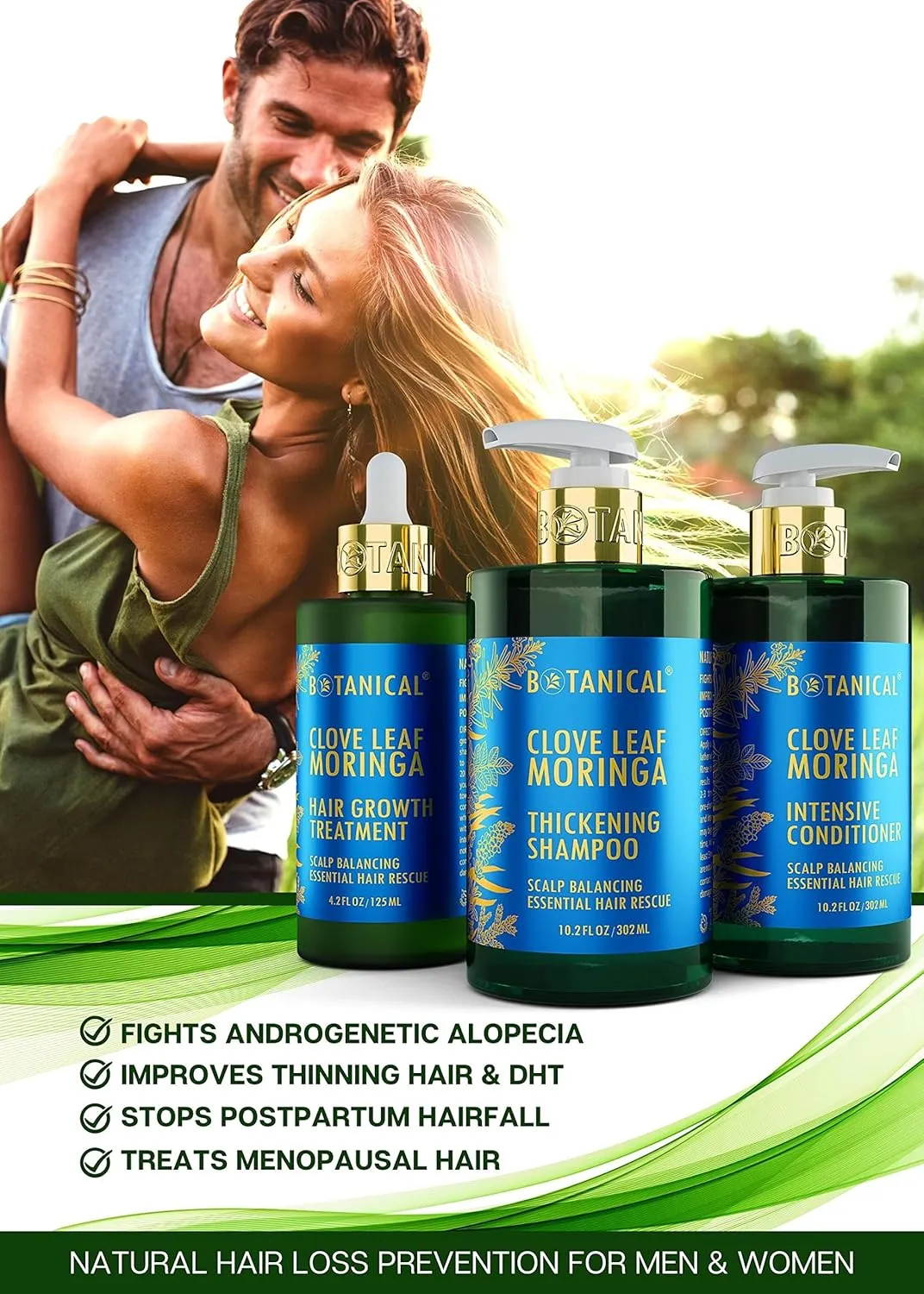 Botanical Hair Growth Treatment, Thickening Shampoo and Anti-Thinning Conditioner “Scalp Balancing” Clove Leaf Moringa Shampoo for Hair Loss, Thickening Products For Women & Men