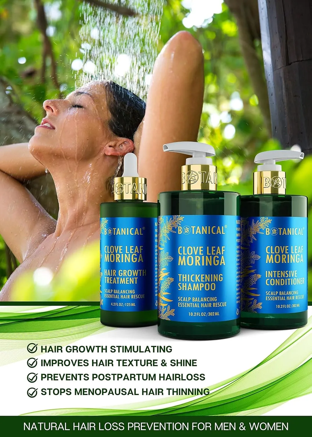 Botanical Hair Growth Treatment, Thickening Shampoo and Anti-Thinning Conditioner “Scalp Balancing” Clove Leaf Moringa Shampoo for Hair Loss, Thickening Products For Women & Men