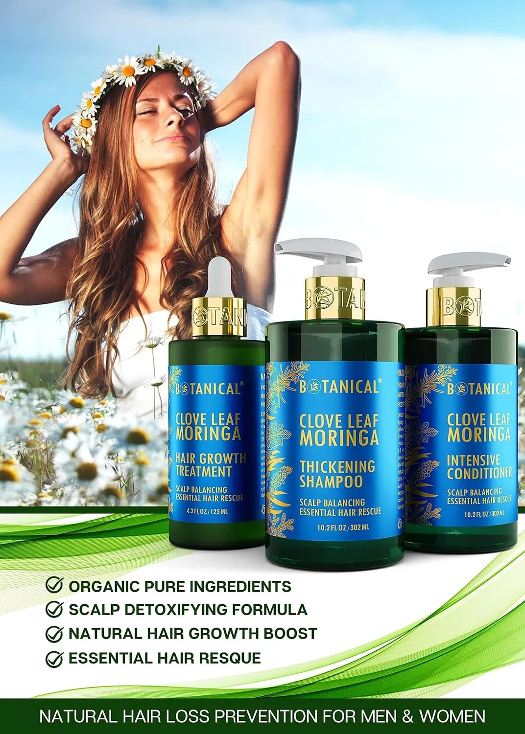 Botanical Hair Growth Treatment, Thickening Shampoo and Anti-Thinning Conditioner “Scalp Balancing” Clove Leaf Moringa Shampoo for Hair Loss, Thickening Products For Women & Men