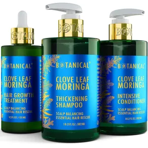 Botanical Hair Growth Treatment, Thickening Shampoo and Anti-Thinning Conditioner “Scalp Balancing” Clove Leaf Moringa Shampoo for Hair Loss, Thickening Products For Women & Men