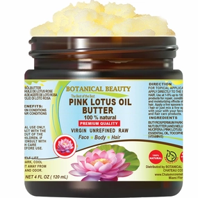 Botanical Beauty PINK LOTUS OIL BUTTER 100% Natural 4 Fl.oz.- 120 ml. Pink Lotus Essential Oil in Shea Nut Butter for FACE, SKIN, BODY, HAIR, NAILS. Beauty Skin Moisturizer Oil Butter