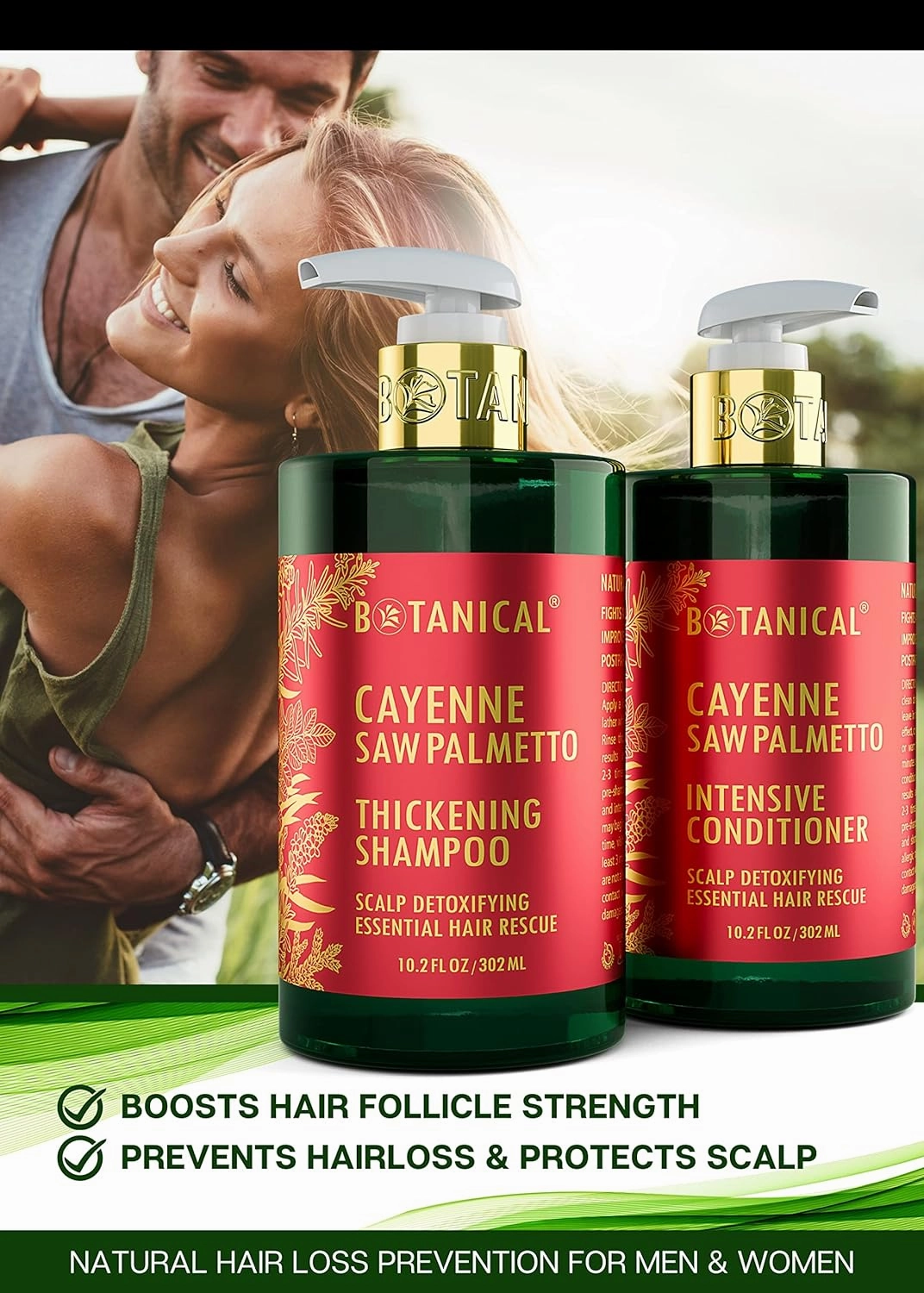 Botanical Hair Growth Thickening Shampoo and Anti-Thinning Conditioner “Scalp Detox” Cayenne Saw Palmetto Shampoo for Hair Loss, Thickening Products For Women & Men (Pack of 2)
