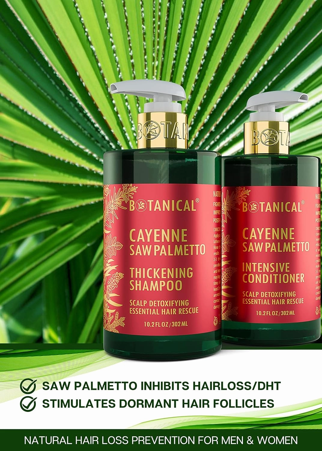 Botanical Hair Growth Thickening Shampoo and Anti-Thinning Conditioner “Scalp Detox” Cayenne Saw Palmetto Shampoo for Hair Loss, Thickening Products For Women & Men (Pack of 2)