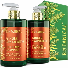 Botanical Hair Growth Thickening Shampoo and Anti-Thinning Conditioner “Scalp Energizing” Ginger Saw Palmetto Shampoo for Hair Loss, Thickening Products For Women & Men (Pack of 2)