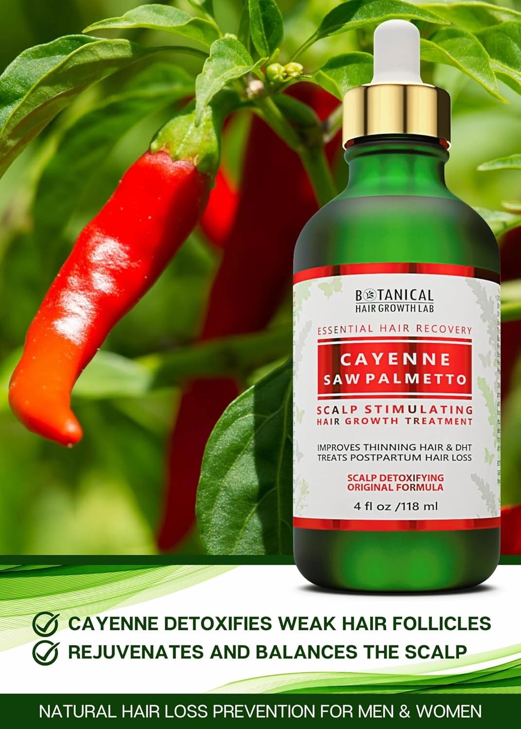 Botanical Hair Growth Treatment Cayenne Saw Palmetto Oil with Biotin Hair Loss Scalp Stimulating Anti-Thinning Natural Pre-Shampoo Hair Thickening Serum for Women & Men - 4 Fl Oz