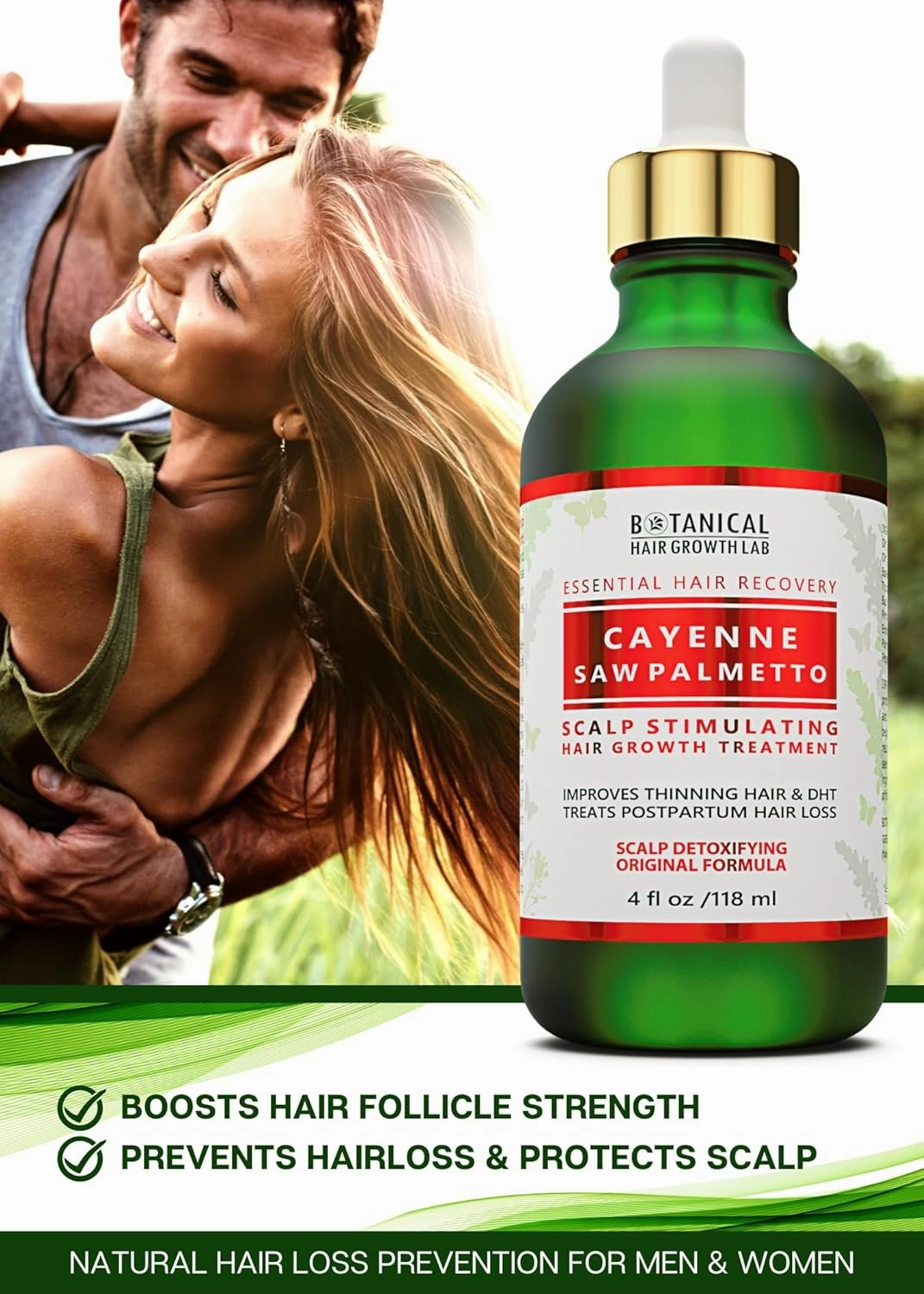Botanical Hair Growth Treatment Cayenne Saw Palmetto Oil with Biotin Hair Loss Scalp Stimulating Anti-Thinning Natural Pre-Shampoo Hair Thickening Serum for Women & Men - 4 Fl Oz