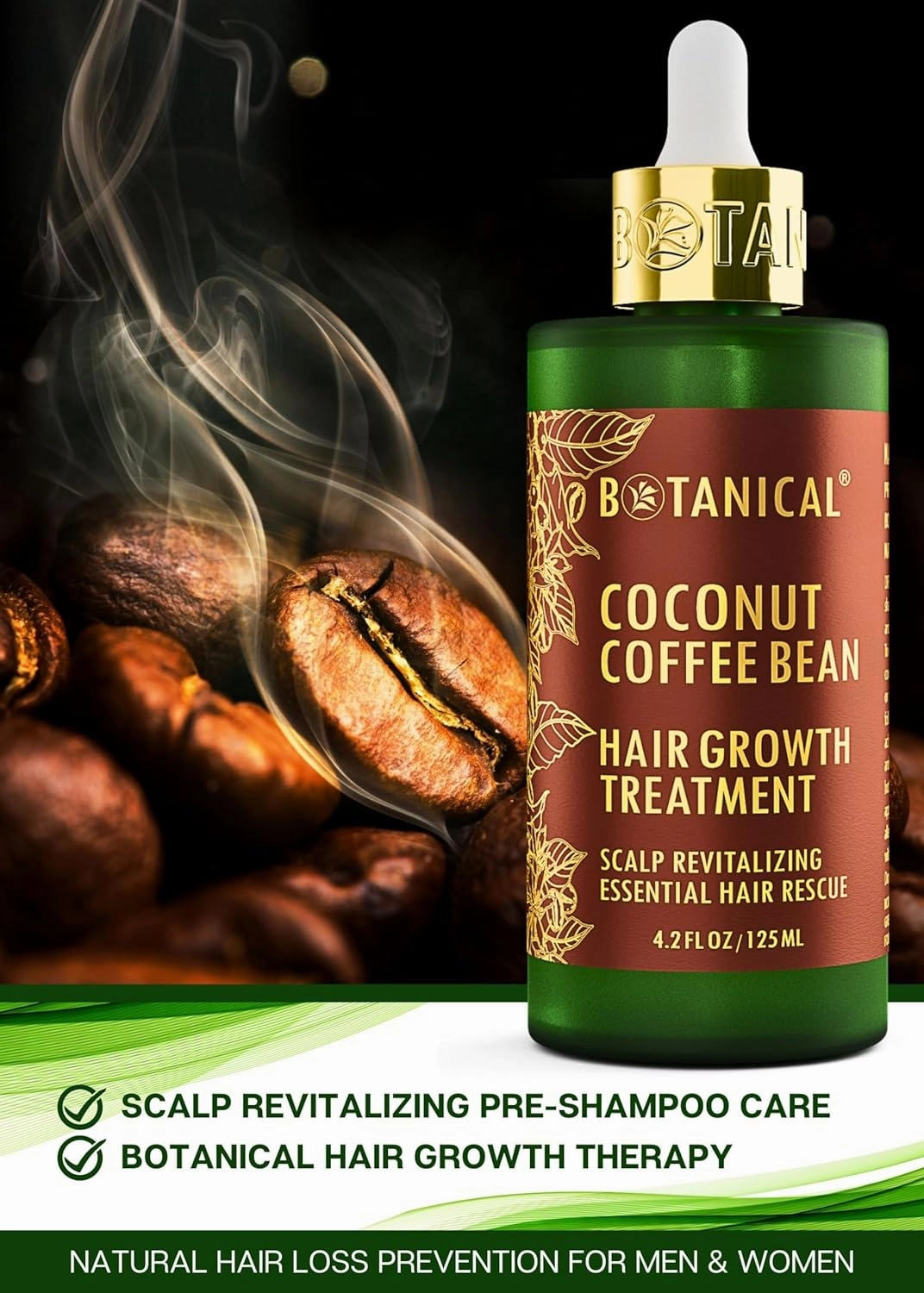 Botanical Hair Growth Treatment Coffee Bean Caffeine Hair Oil For Hair Thinning Prevention Pre-Shampoo Scalp Stimulating Detox Head Spa Natural Anti-Hair Loss Thickening Products With Biotin 4.2 Fl Oz