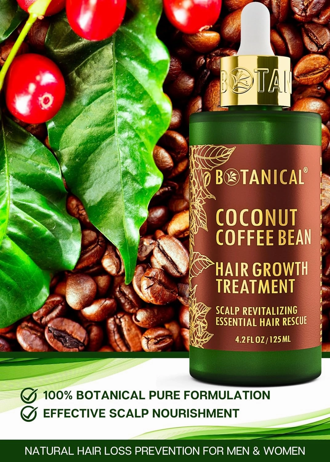 Botanical Hair Growth Treatment Coffee Bean Caffeine Hair Oil For Hair Thinning Prevention Pre-Shampoo Scalp Stimulating Detox Head Spa Natural Anti-Hair Loss Thickening Products With Biotin 4.2 Fl Oz