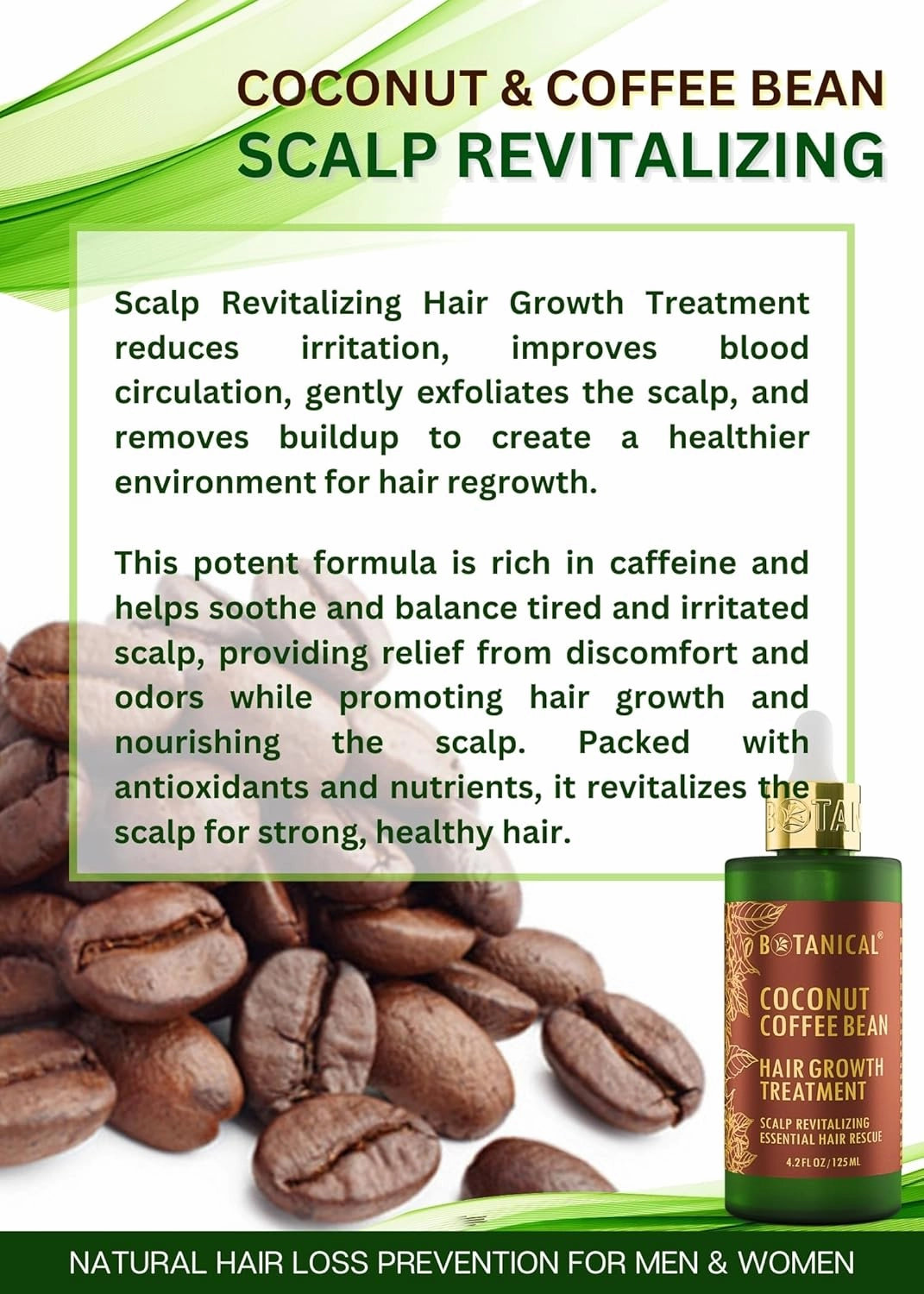 Botanical Hair Growth Treatment Coffee Bean Caffeine Hair Oil For Hair Thinning Prevention Pre-Shampoo Scalp Stimulating Detox Head Spa Natural Anti-Hair Loss Thickening Products With Biotin 4.2 Fl Oz