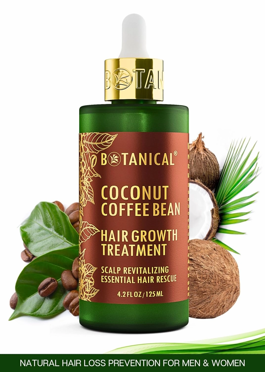 Botanical Hair Growth Treatment Coffee Bean Caffeine Hair Oil For Hair Thinning Prevention Pre-Shampoo Scalp Stimulating Detox Head Spa Natural Anti-Hair Loss Thickening Products With Biotin 4.2 Fl Oz
