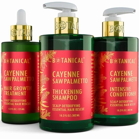 Botanical Hair Growth Treatment, Thickening Shampoo and Anti-Thinning Conditioner “Scalp Detox” Cayenne Saw Palmetto Shampoo for Hair Loss, Thickening Products For Women & Men