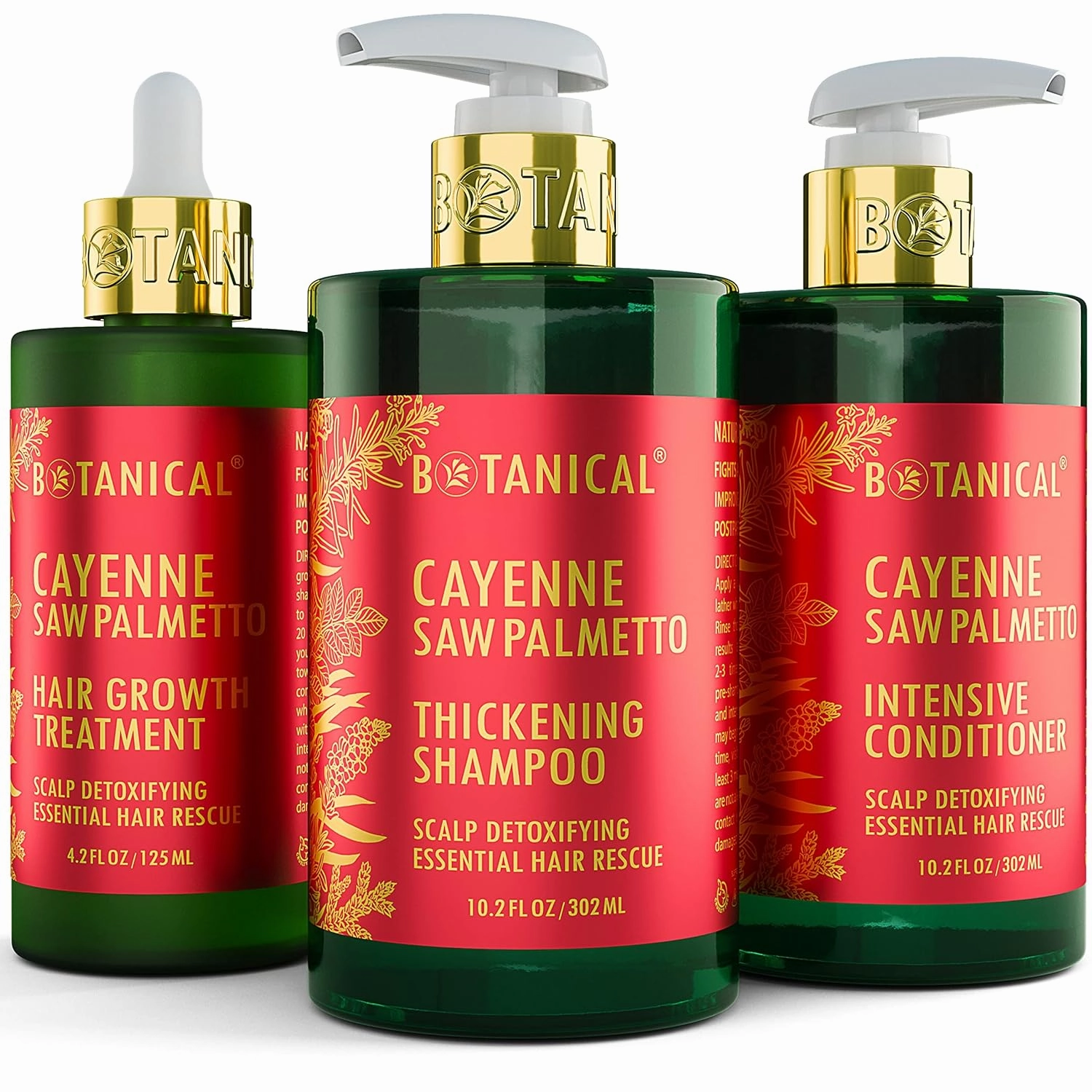 Botanical Hair Growth Treatment, Thickening Shampoo and Anti-Thinning Conditioner “Scalp Detox” Cayenne Saw Palmetto Shampoo for Hair Loss, Thickening Products For Women & Men
