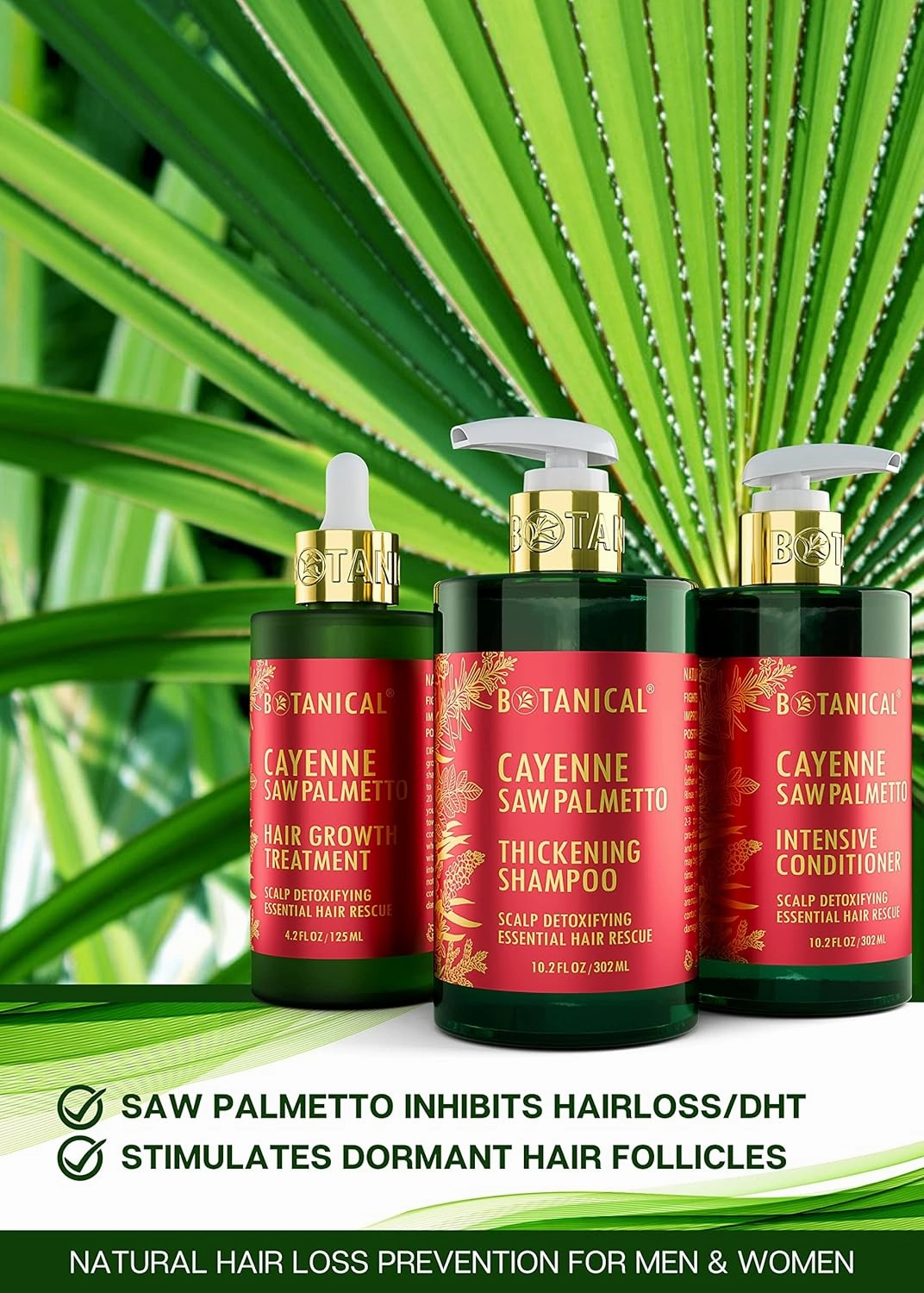 Botanical Hair Growth Treatment, Thickening Shampoo and Anti-Thinning Conditioner “Scalp Detox” Cayenne Saw Palmetto Shampoo for Hair Loss, Thickening Products For Women & Men