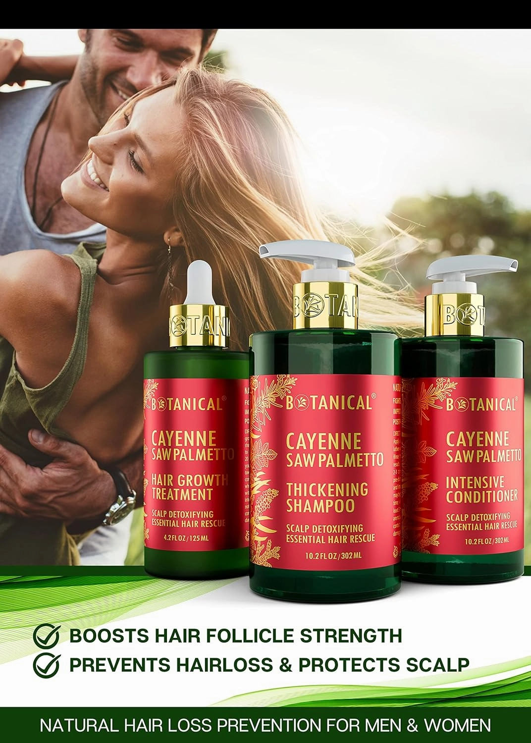 Botanical Hair Growth Treatment, Thickening Shampoo and Anti-Thinning Conditioner “Scalp Detox” Cayenne Saw Palmetto Shampoo for Hair Loss, Thickening Products For Women & Men