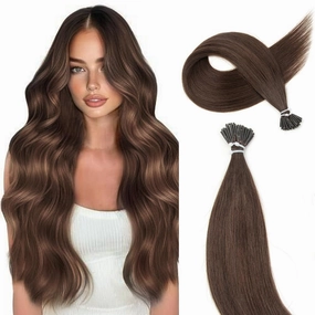 Boymia I Tip Hair Extensions 14 Inch #02 Dark Brown I Tip Human Hair Extensions Long Straight Hair 50strands
