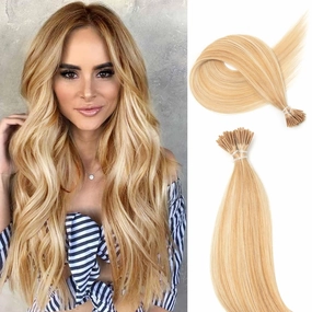 Boymia I Tip Hair Extensions 22 Inch #27-613 Honey Golden Highlights I Tip Human Hair Extensions 50strands 100% Remy Human Hair