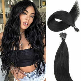 Boymia I Tip Hair Extensions Human Hair #01 Jet Black 14 Inch 50strands I Tip Human Hair Extensions Silky Straight Itip Extensions Human Hair Women