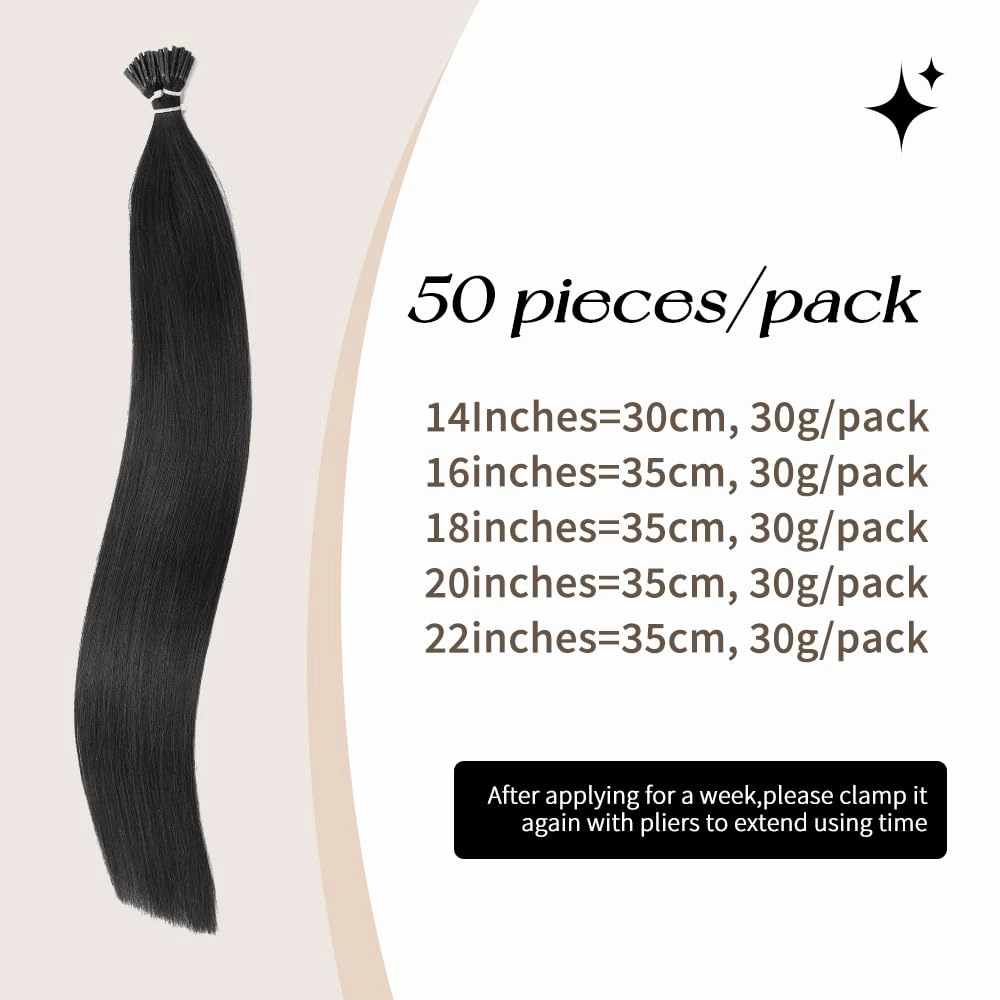 Boymia I Tip Hair Extensions Human Hair #01 Jet Black 14 Inch 50strands I Tip Human Hair Extensions Silky Straight Itip Extensions Human Hair Women