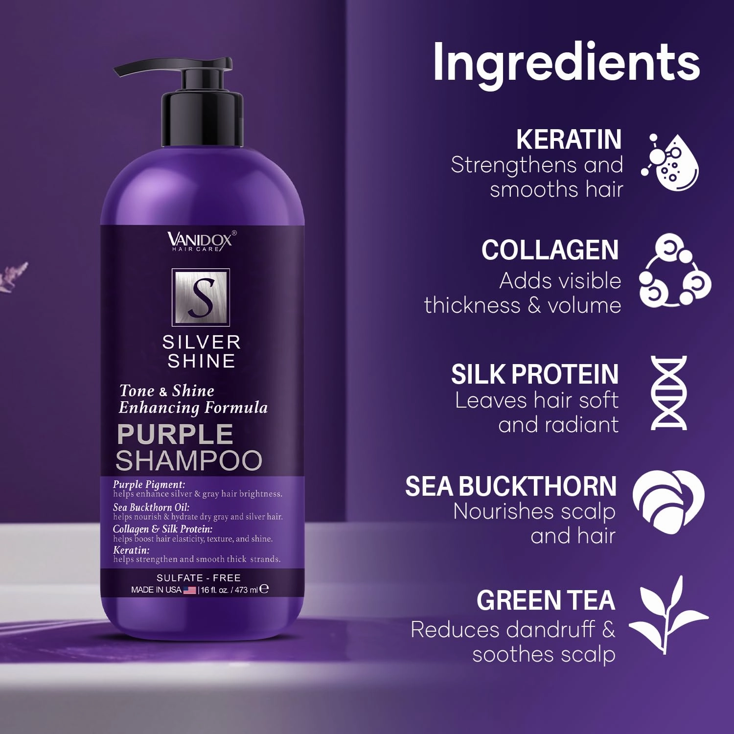Brass Toning Purple Shampoo for Grey and Silver Hair, Infused with Purple Pigment, Sulfate Free Shampoo for Gray and Silver Hair (16 fl oz)