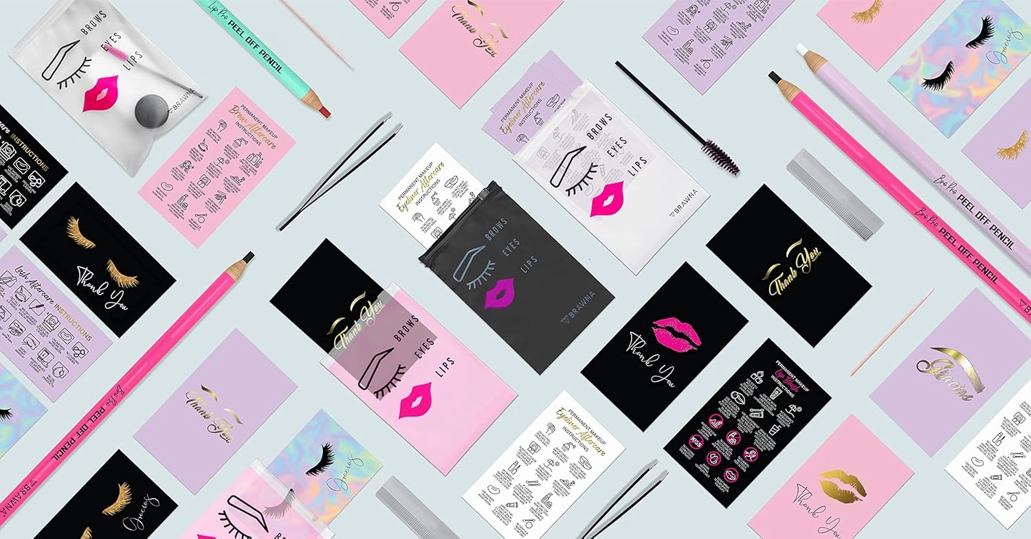 BRAWNA 100 pck Microblading Aftercare Instruction Cards, 3.5"x2", Thank You Cards, Microblading Supplies PMU kit - Black