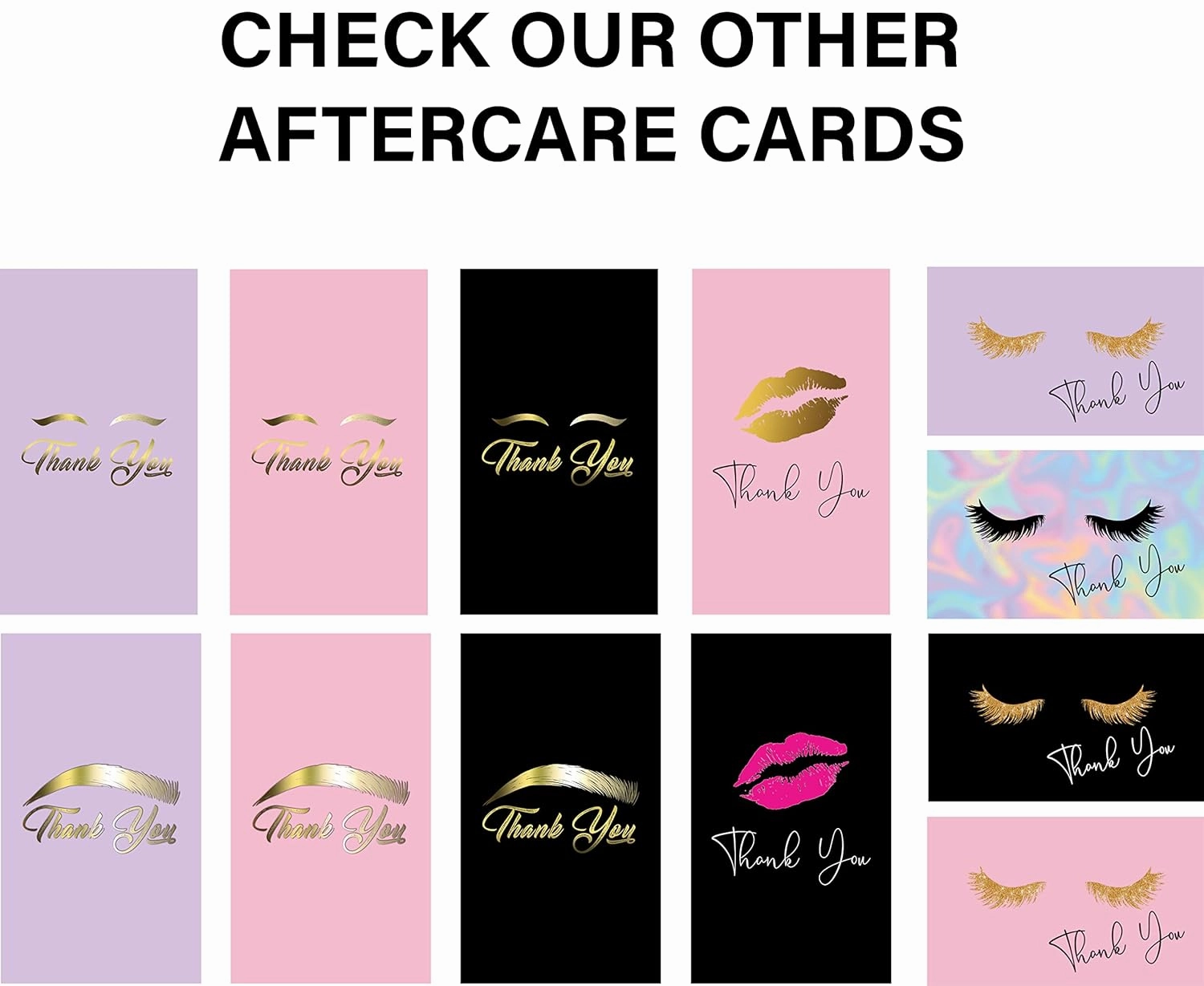 BRAWNA 100 pck Microblading Aftercare Instruction Cards, 3.5"x2", Thank You Cards, Microblading Supplies PMU kit - Black
