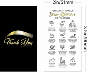 BRAWNA 100 pck Microblading Aftercare Instruction Cards, 3.5"x2", Thank You Cards, Microblading Supplies PMU kit - Black