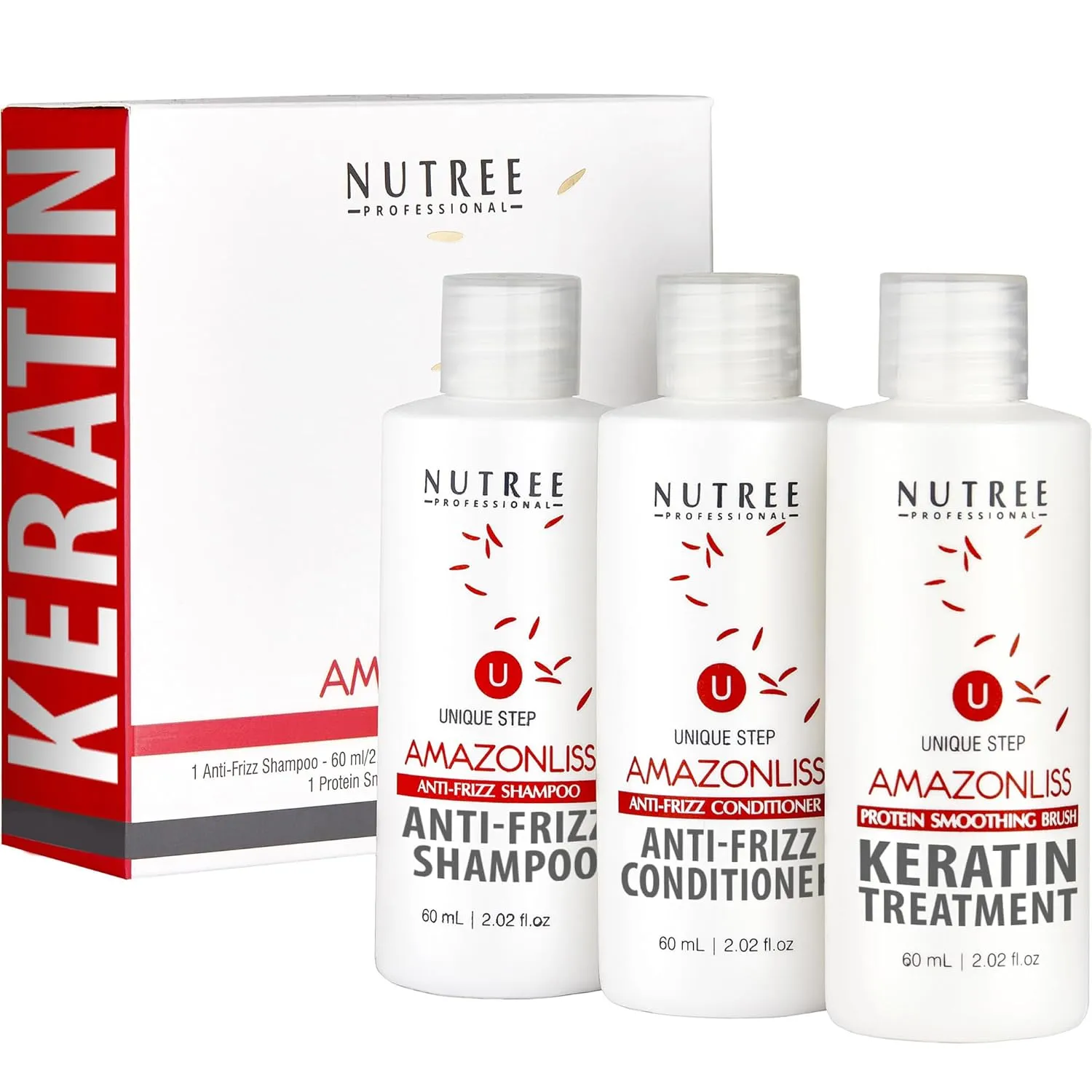 Brazilian Keratin Hair Straightening Set – 1-Step Treatment for Smoothing & Frizz Control (2.02 Fl.oz) – Shampoo, Conditioner & Keratin Mask – Formaldehyde-Free, Tames Frizz, All Hair Types