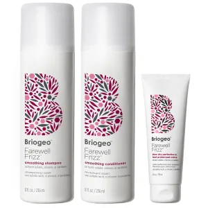 Briogeo Frizz Farewell Trio, Includes 8oz Smoothing Shampoo   Conditioner, 4oz Blow Dry Perfection Crème, Tames Frizz and Restores Shine for Dry Hair, Vegan, Cruelty-Free