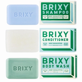 BRIXY Balancing Shampoo and Conditioner Bar Set with Moisturizing Body Wash Bar, Controls Oil & Hydrates Strands, Removes Build Up, Moisturizes Skin, All Hair Types, pH Balance, Color Safe, Vegan