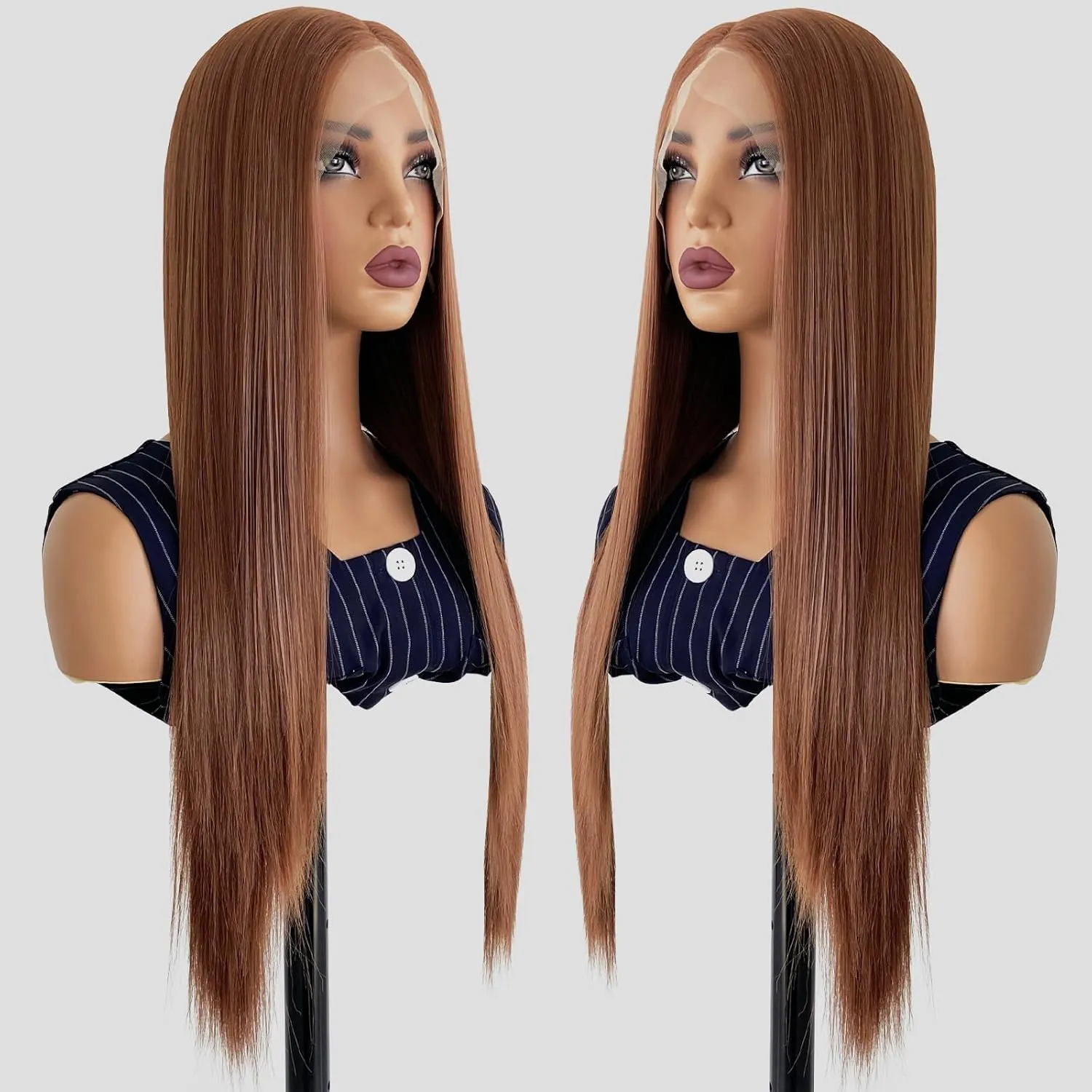 Brown Wig Synthetic Lace Front Wig Glueless 13x4 HD Lace Front Wigs Pre Plucked Long Straight Synthetic Wigs for Black Women Ready to Wear Natural Looking 26inch