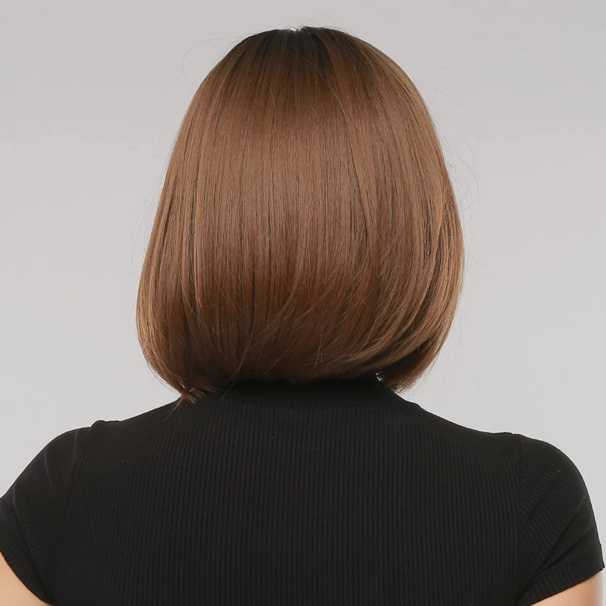 Brown Bob Wig for Women Short Straight Ombre Brown Wigs with Bangs Short Bob Wig Heat Resistant Synthetic Wigs(Ombre Brown)
