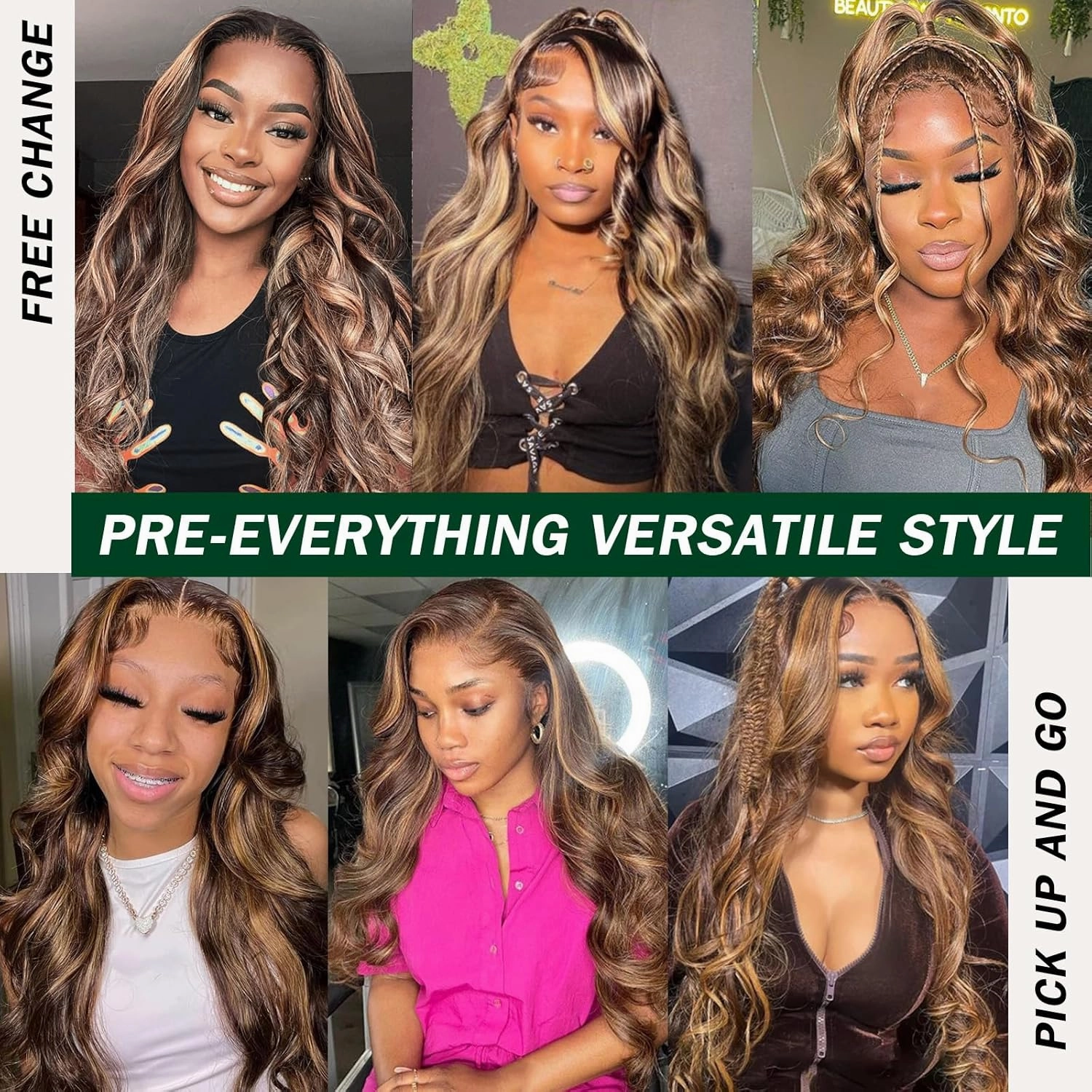 Brown Body Wavy 13x4 HD Lace Frontal Wig for Black Women Long Pre Plucked Body Wavy Curly With Baby Hair Lace Front Synthetic Hair (B-Highlight Brown, 30Inch)