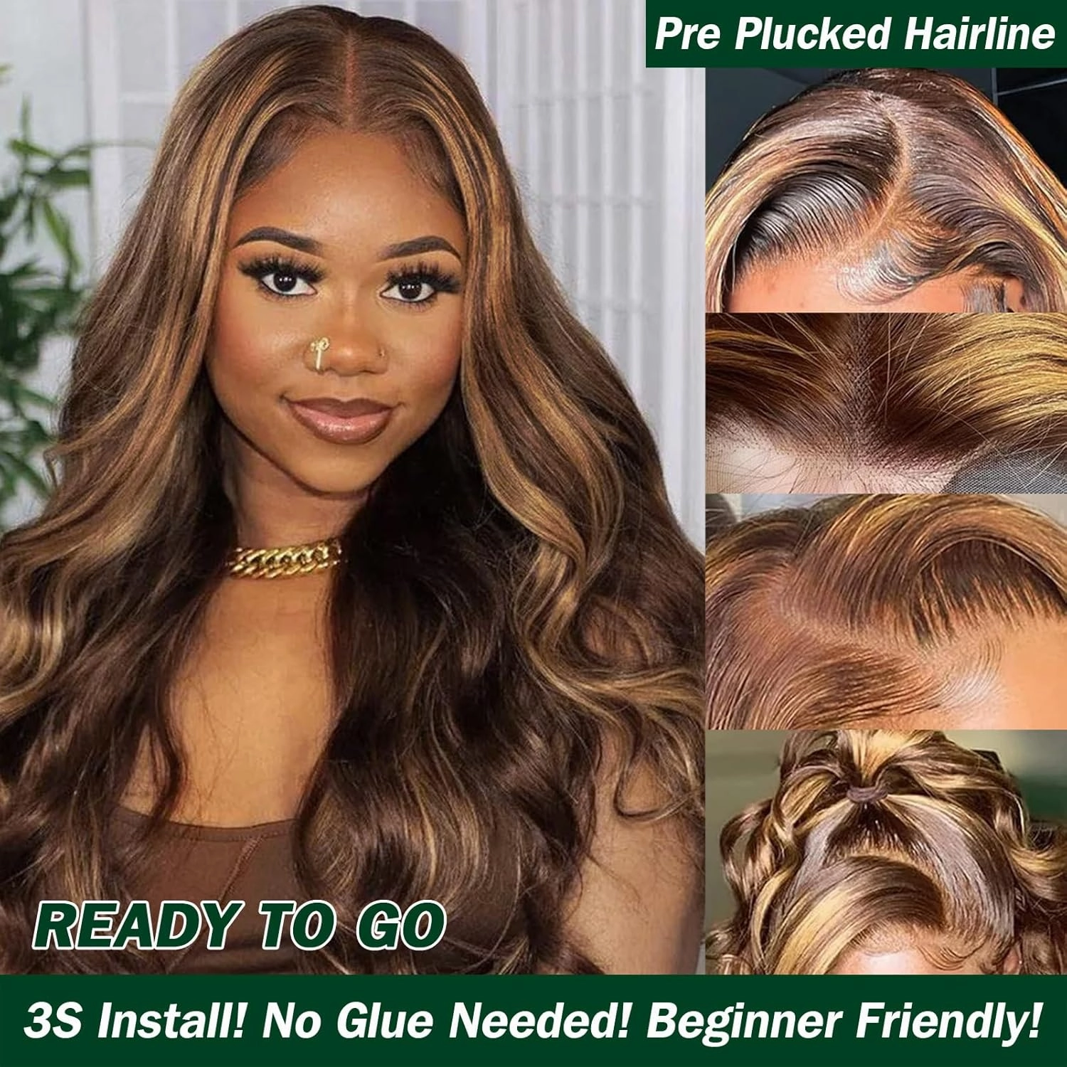 Brown Body Wavy 13x4 HD Lace Frontal Wig for Black Women Long Pre Plucked Body Wavy Curly With Baby Hair Lace Front Synthetic Hair (B-Highlight Brown, 30Inch)