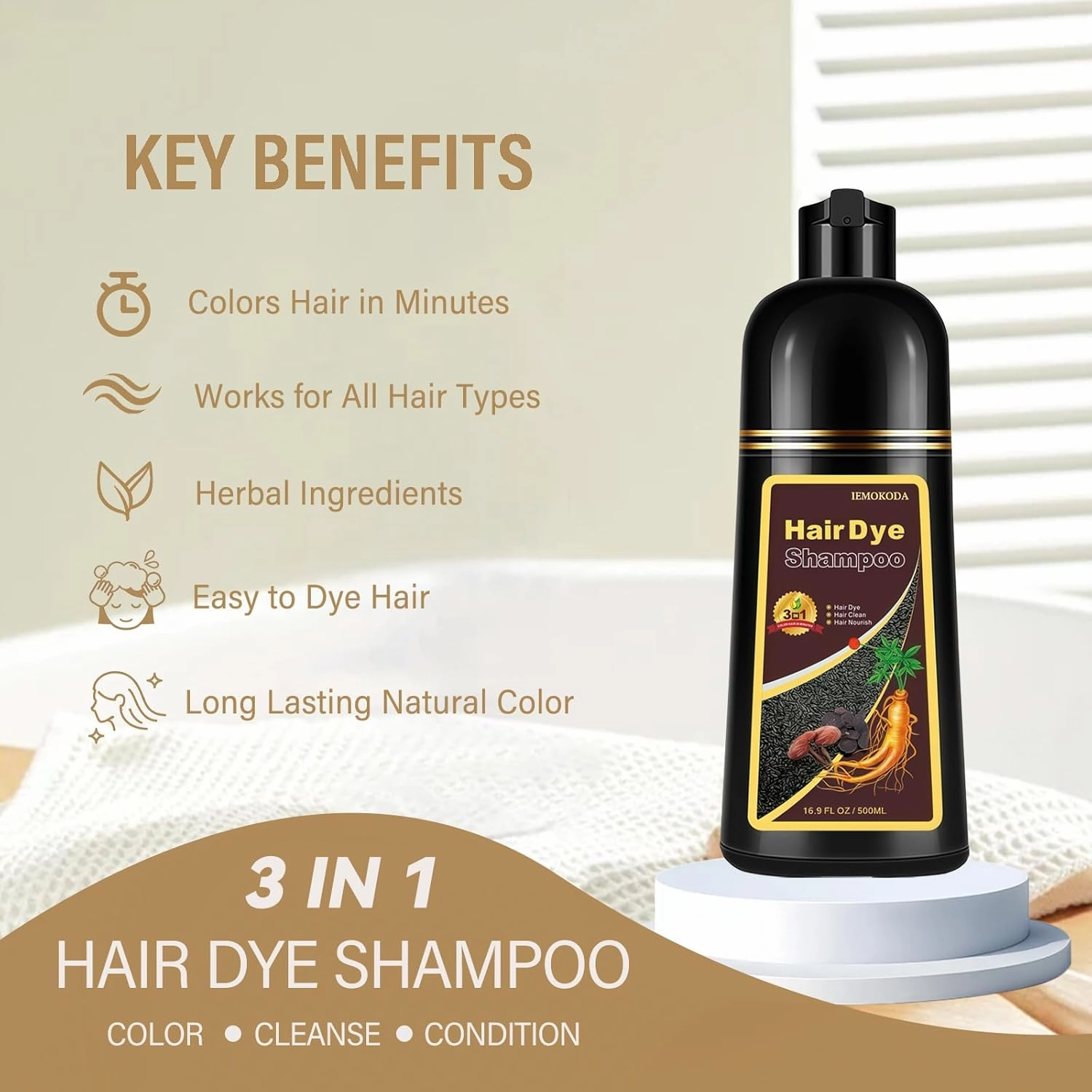Brown Hair Dye Shampoo, Instant Hair Color Shampoo, Long Lasting Dark Brown Hair Dye, Covers Gray Hair in Minutes, Champu Para Canas, Champu Para Pintar el Cabello,16.90 Fl Oz