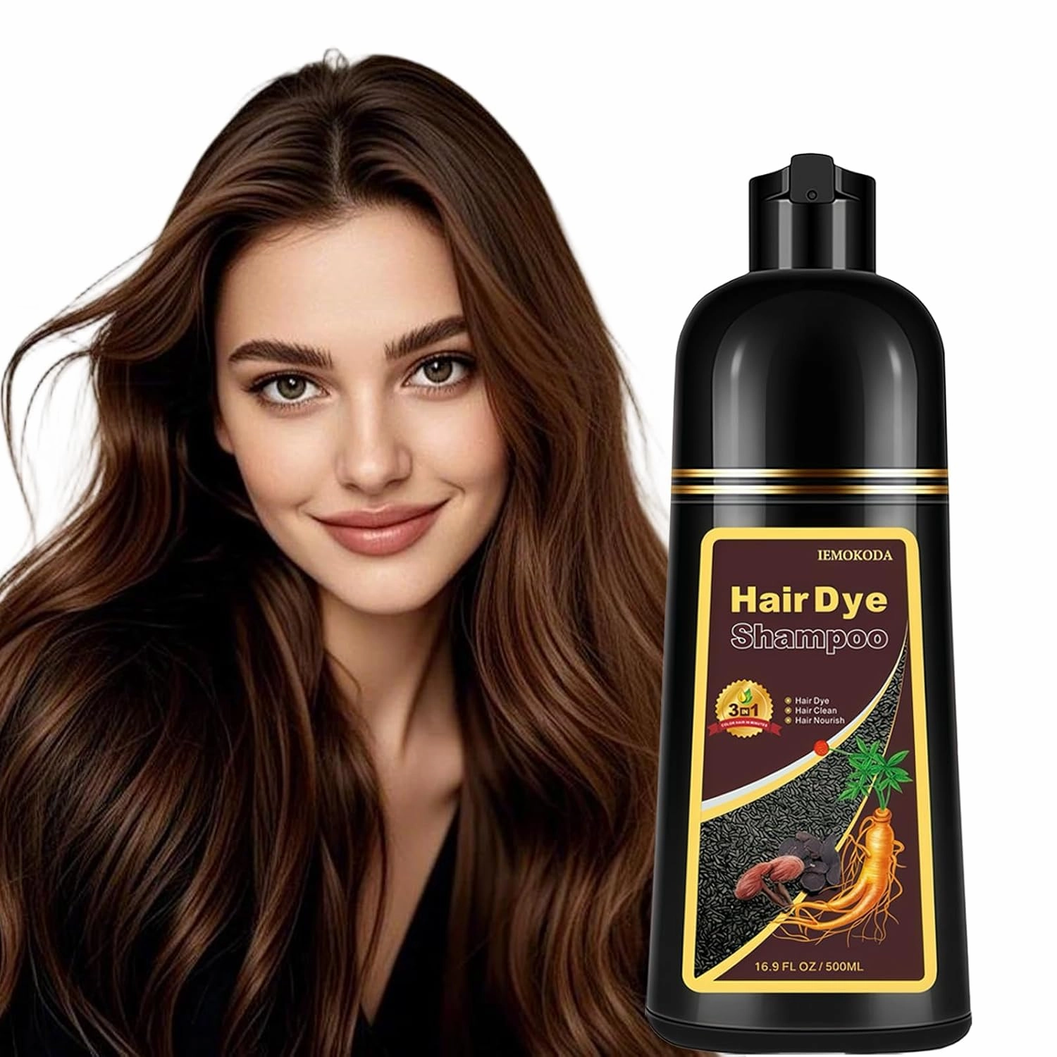 Brown Hair Dye Shampoo, Instant Hair Color Shampoo, Long Lasting Dark Brown Hair Dye, Covers Gray Hair in Minutes, Champu Para Canas, Champu Para Pintar el Cabello,16.90 Fl Oz