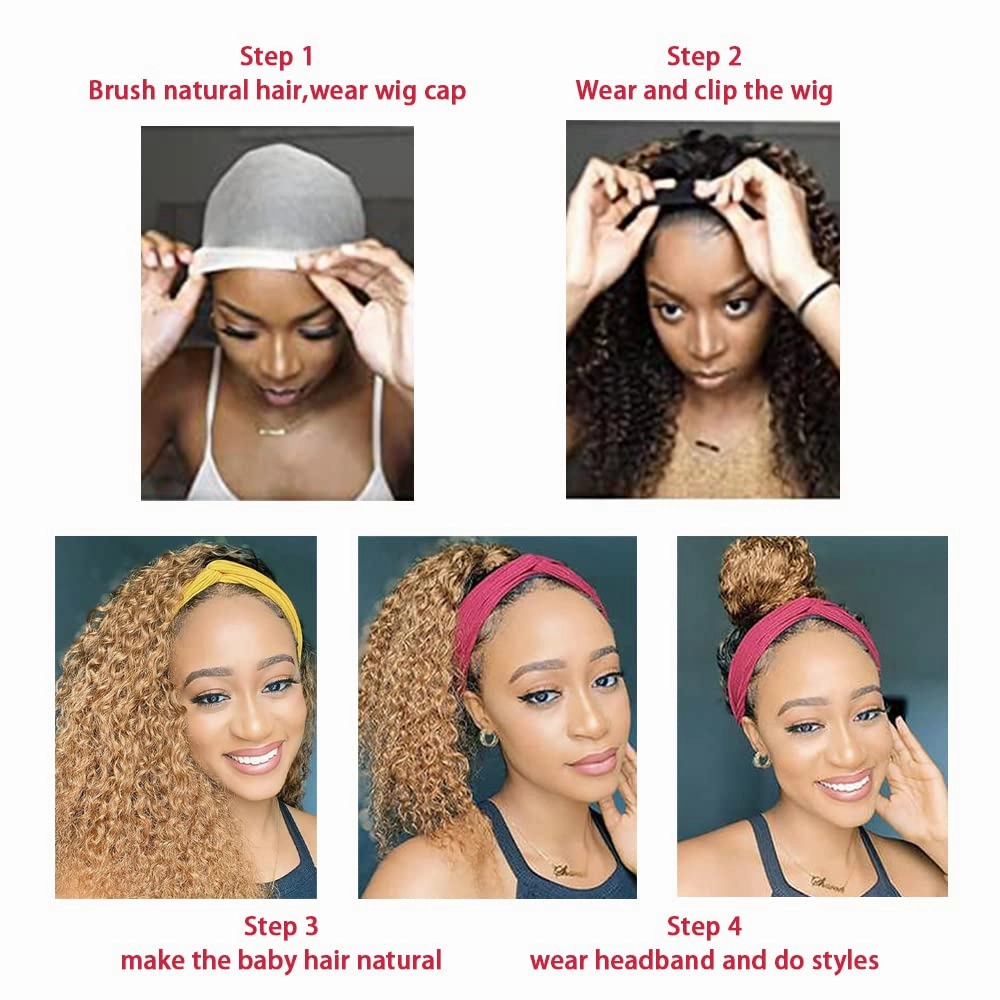 Brown Ombre Headband Wigs Human Hair Body Wave 1B30 Brown Headband Wigs Medium Auburn Wig 130% Density Grade 8A Brazilian Remy Hair Machine Made Wig 22 Inch