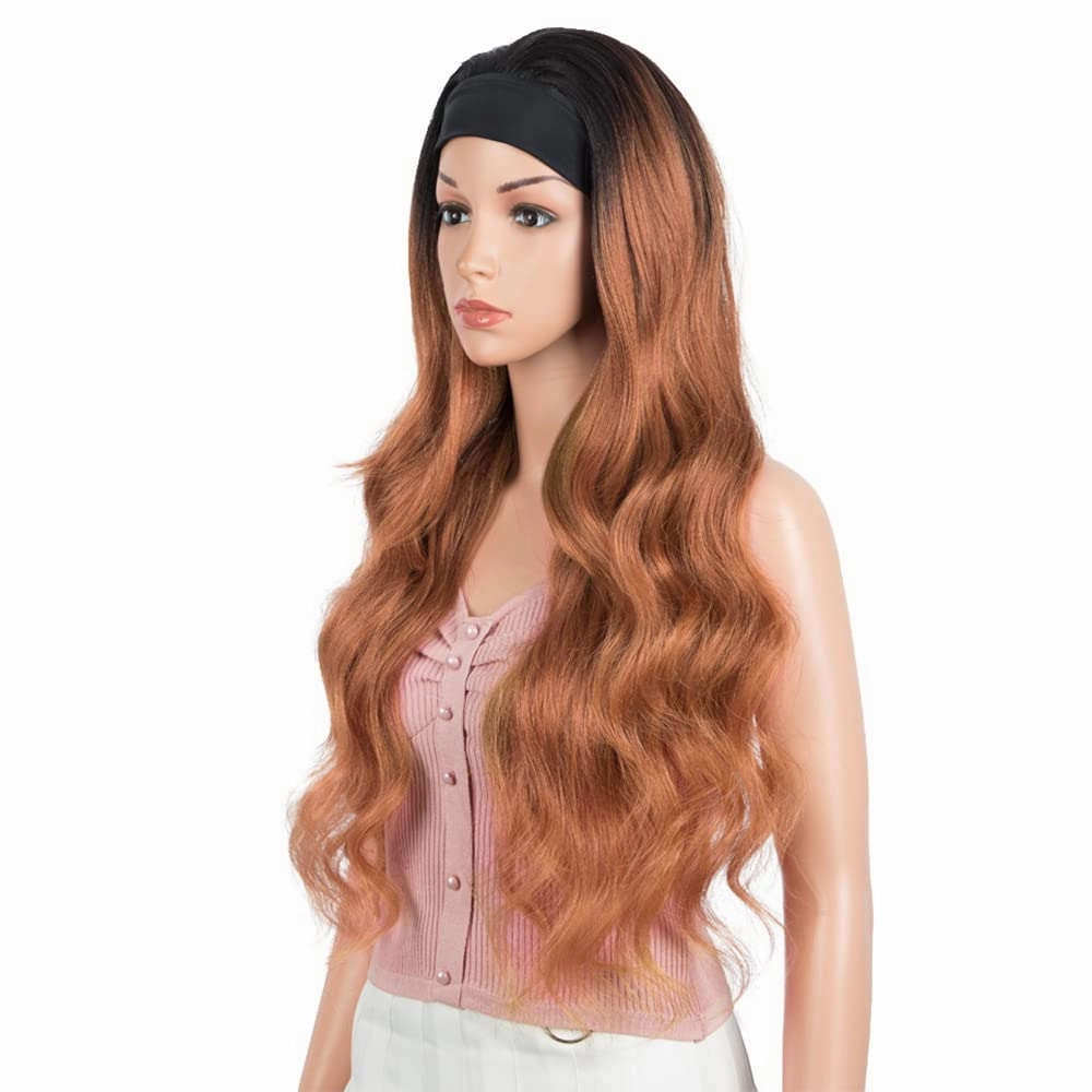 Brown Ombre Headband Wigs Human Hair Body Wave 1B30 Brown Headband Wigs Medium Auburn Wig 130% Density Grade 8A Brazilian Remy Hair Machine Made Wig 22 Inch