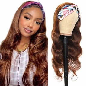 Brown Ombre Headband Wigs Human Hair Body Wave 1B30 Brown Headband Wigs Medium Auburn Wig 130% Density Grade 8A Brazilian Remy Hair Machine Made Wig 22 Inch