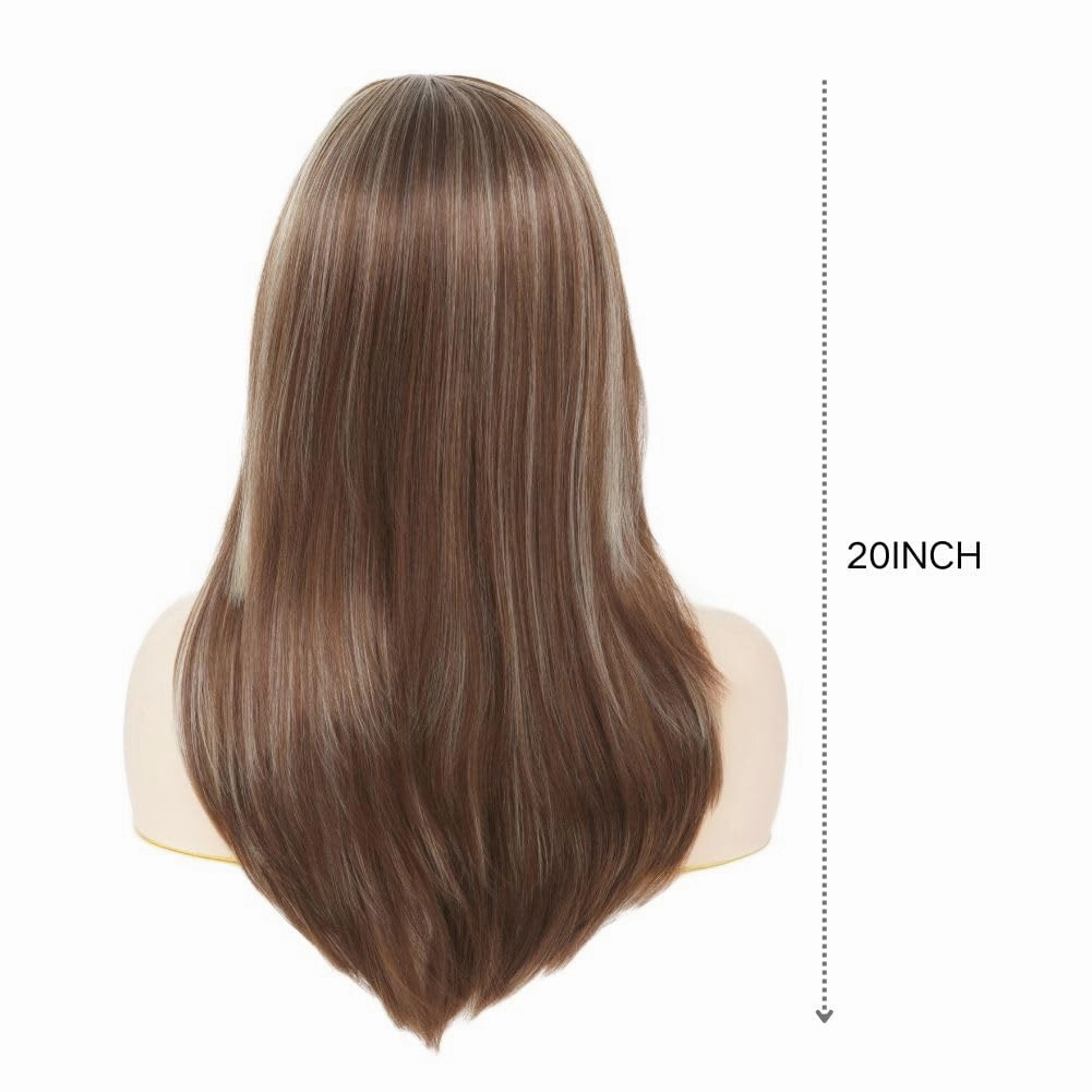 Brown Shoulder Length Wig for Women Mix Blonde Synthetic Hair Wig Natural Looking Heat Resistant Fiber Wigs for Daily Party Use