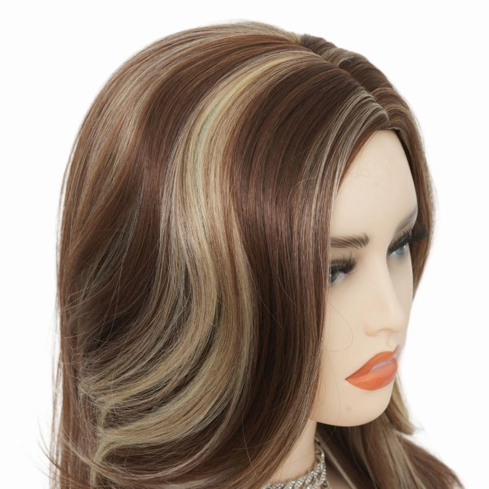 Brown Shoulder Length Wig for Women Mix Blonde Synthetic Hair Wig Natural Looking Heat Resistant Fiber Wigs for Daily Party Use