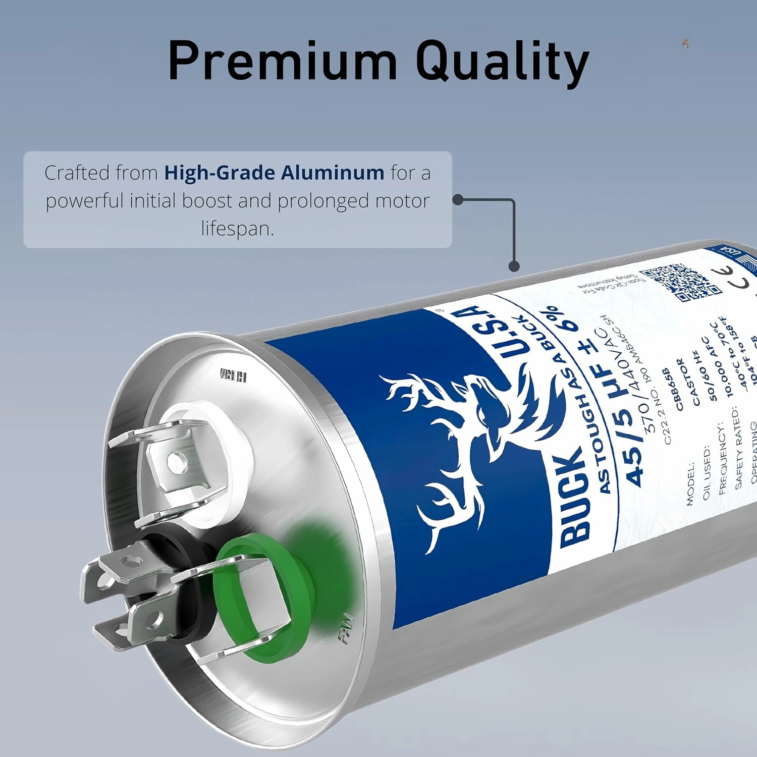 Buck 45 5uF 45/5 MFD ±6% CBB65B Dual Run Round Start Capacitor - Ideal for HVAC Systems, Air Conditioner Unit Fan Motor Start, Heat Pump, & Condenser Straight Cool Applications 370/440VAC 50/60Hz