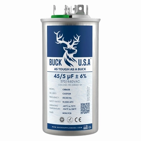Buck 45 5uF 45/5 MFD ±6% CBB65B Dual Run Round Start Capacitor - Ideal for HVAC Systems, Air Conditioner Unit Fan Motor Start, Heat Pump, & Condenser Straight Cool Applications 370/440VAC 50/60Hz