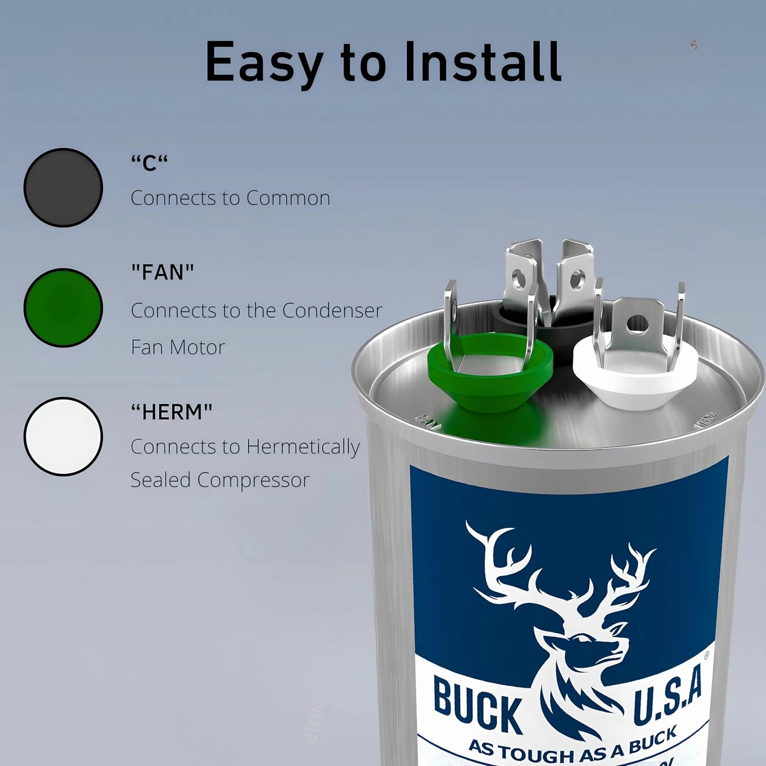Buck 45 5uF 45/5 MFD ±6% CBB65B Dual Run Round Start Capacitor - Ideal for HVAC Systems, Air Conditioner Unit Fan Motor Start, Heat Pump, & Condenser Straight Cool Applications 370/440VAC 50/60Hz