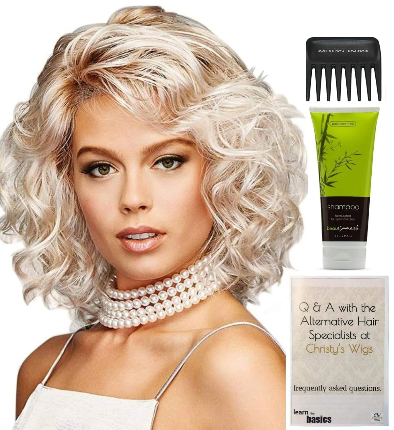 Bundle - 4 items: Curl Up Wig by Gabor, Christy's Wigs Q & A Booklet, BeautiMark Synthetic Shampoo & Wide Tooth Comb - Color: GL14-22SS
