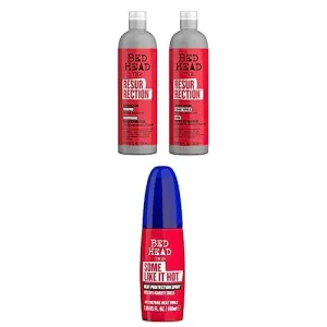Bundle of Bed Head by TIGI Shampoo & Conditioner For Damaged Hair Infused With The Resurrection Plant 2 x 25.36 fl oz   Some Like It Hot Heat Protection Spray 3.38 fl oz