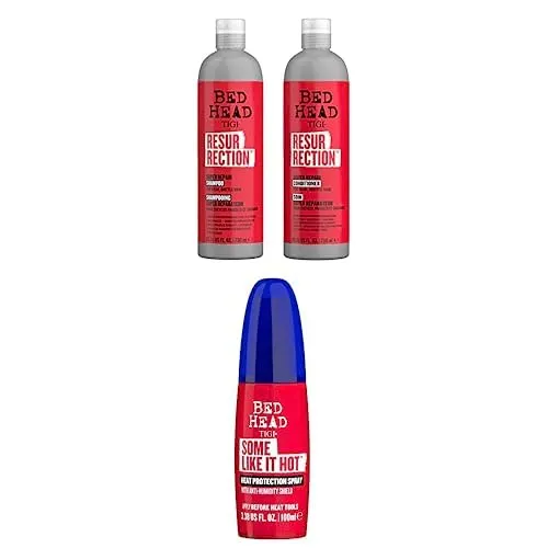 Bundle of Bed Head by TIGI Shampoo & Conditioner For Damaged Hair Infused With The Resurrection Plant 2 x 25.36 fl oz   Some Like It Hot Heat Protection Spray 3.38 fl oz