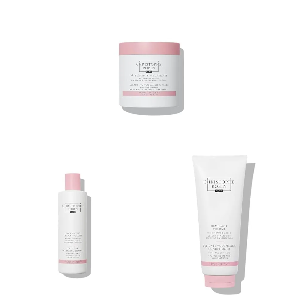 Bundle of Christophe Robin Volumizing Paste Shampoo and Conditioner With Rose Extracts for Thin, Fine, and Flat Hair