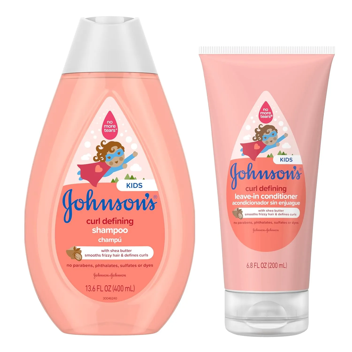 Bundle of Johnson's Kids Curl-Defining, Frizz Control, Tear-Free Kids Shampoo   Shea Butter, Paraben-, Sulfate- & Dye-Free, 13.6 fl. oz   Curl Defining Leave-In Conditioner, 6.8 fl. oz