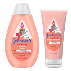 Bundle of Johnson's Kids Curl-Defining, Frizz Control, Tear-Free Kids Shampoo   Shea Butter, Paraben-, Sulfate- & Dye-Free, 13.6 fl. oz   Curl Defining Leave-In Conditioner, 6.8 fl. oz
