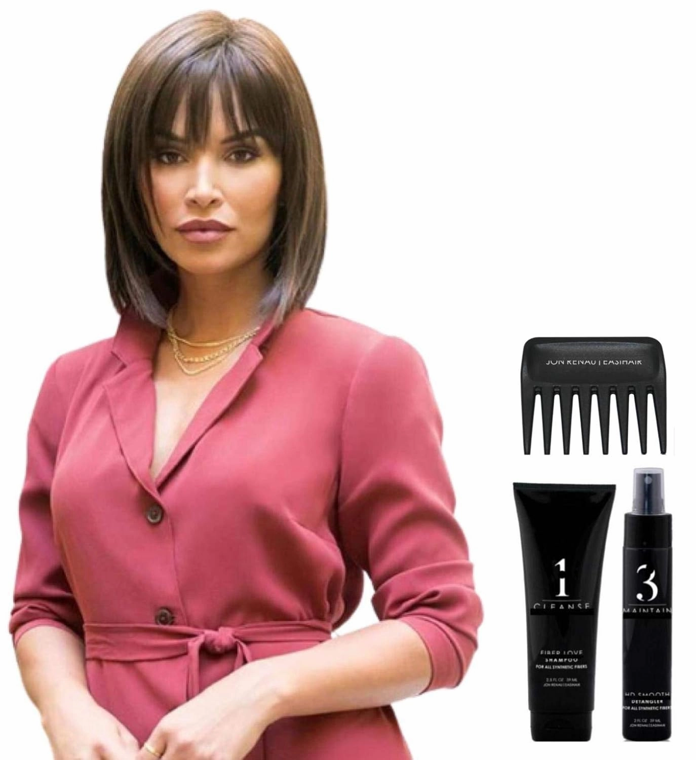 Bundle - 5 Items: Alva by Noriko, Christy's Wigs Q & A Booklet, 2oz Travel Size Wig Shampoo, HD Smooth and Wide Tooth Comb - Color: Creamy Toffee-R